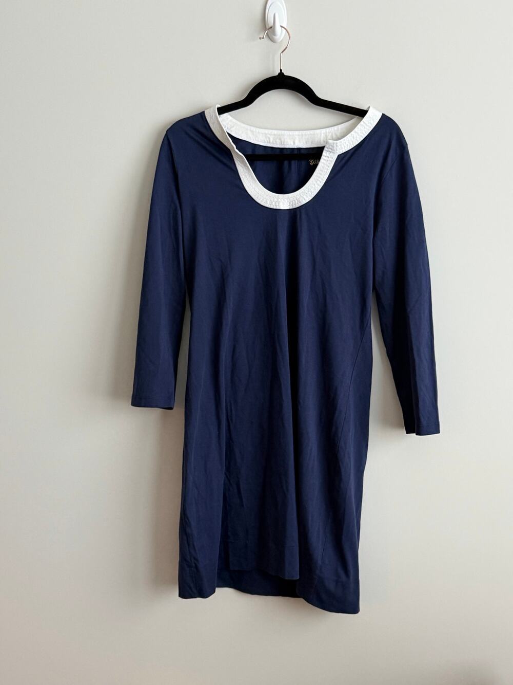 Lilly Pulitzer Marlina Pima Cotton Dress Navy Blue White Trim M